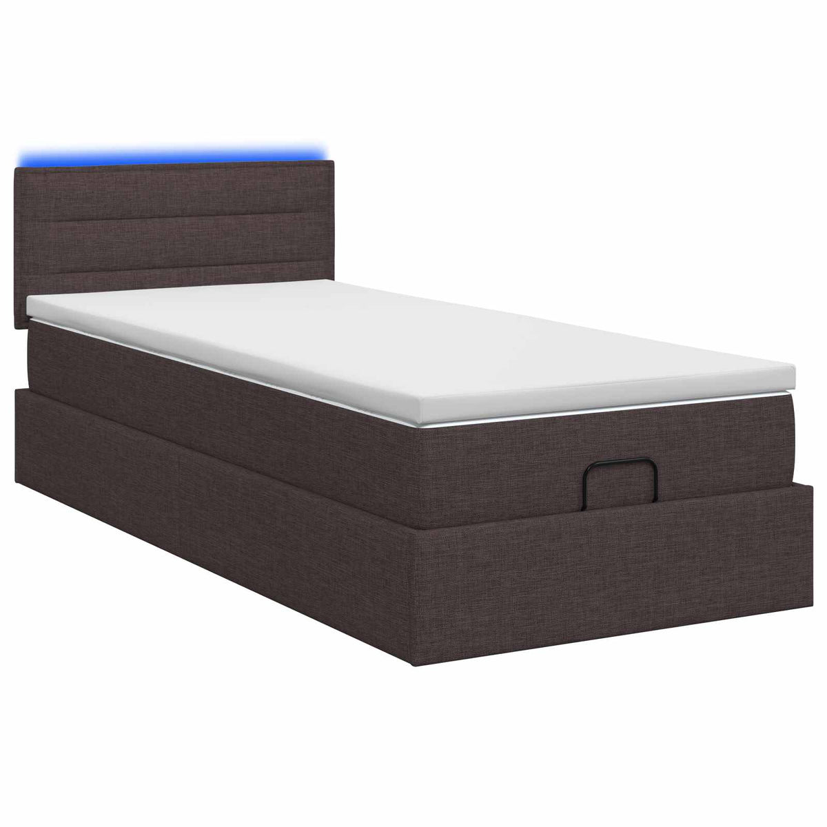 Lit coffre avec matelas et LED Marron foncé 100 x 200 cm Tissu