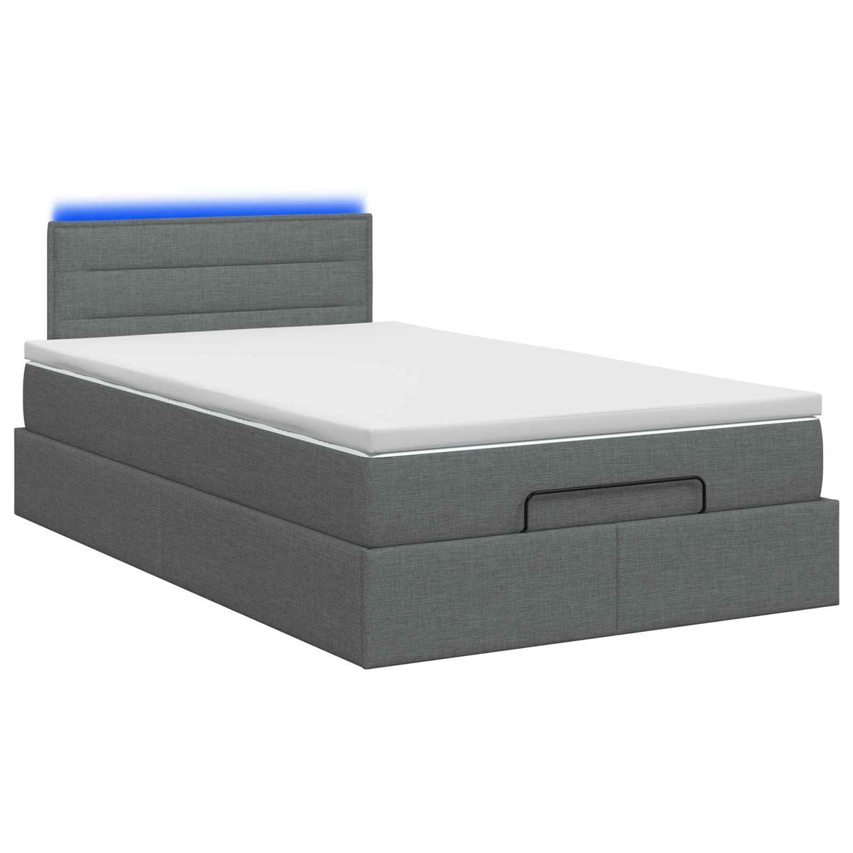 Lit coffre avec matelas et LED Gris foncé 120 x 190 cm Tissu