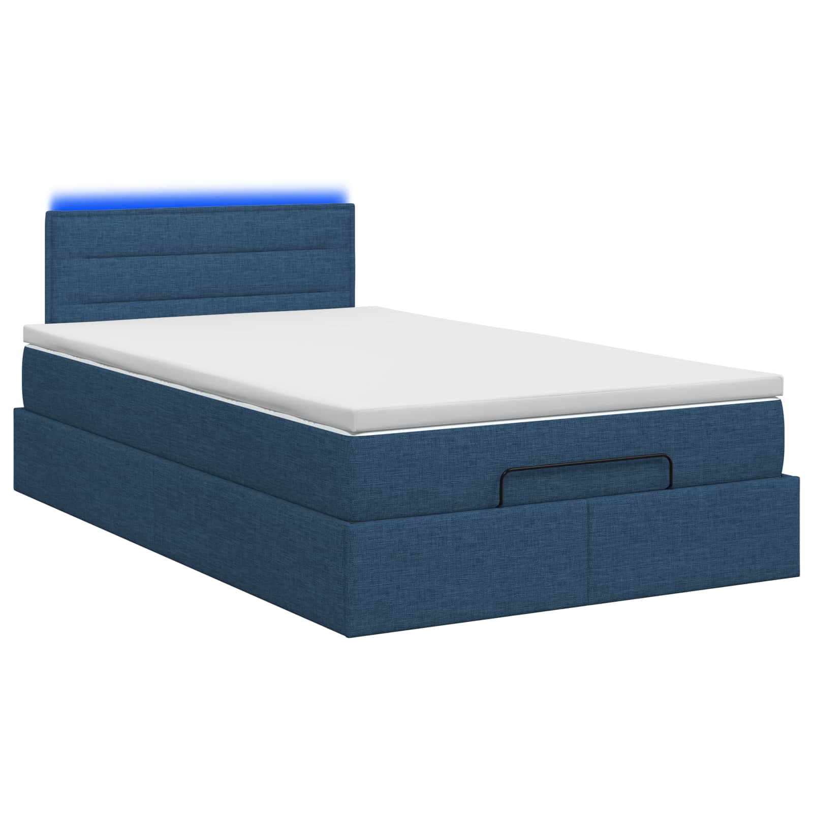 Lit coffre avec matelas et LED Bleu 120 x 190 cm Tissu