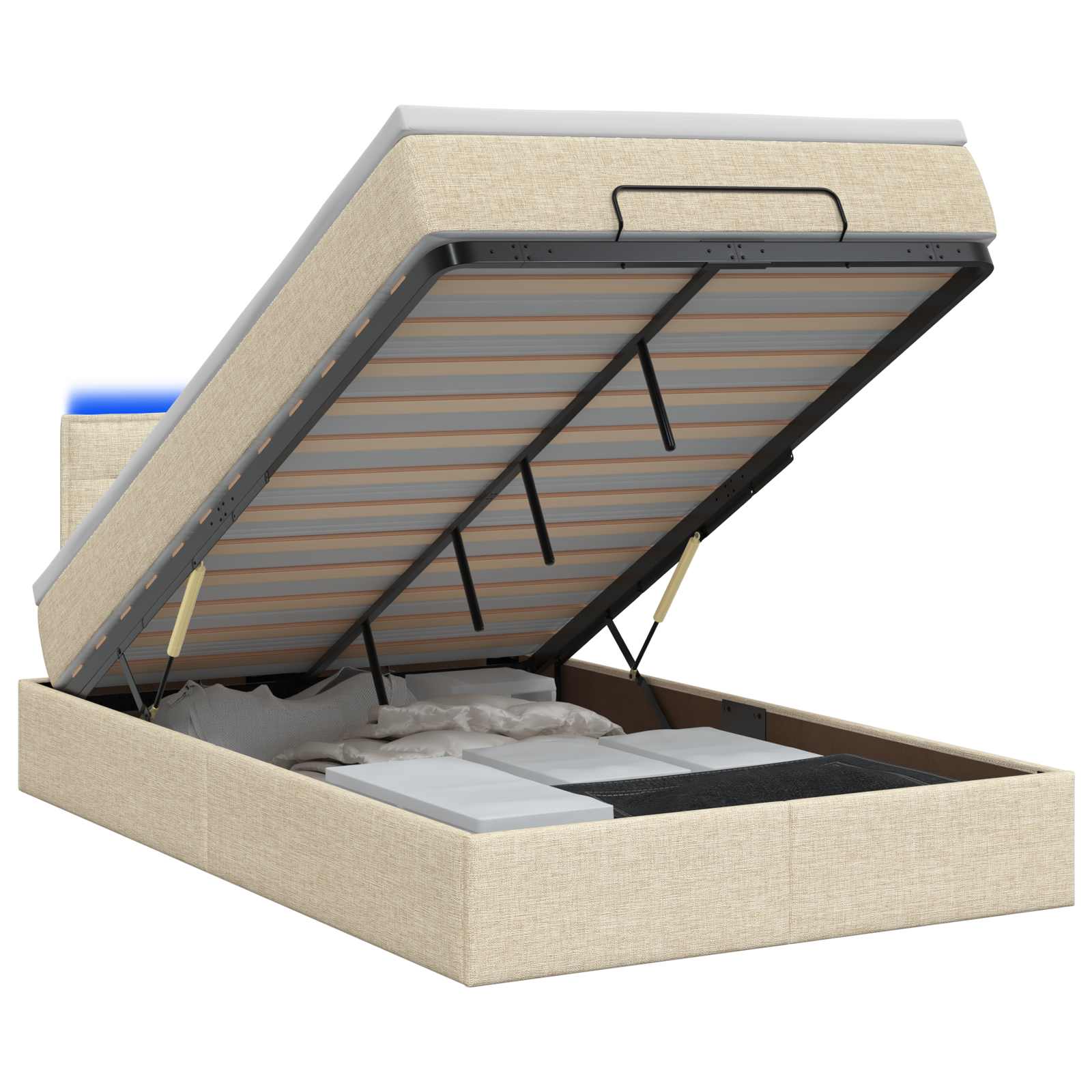 Lit coffre avec matelas et LED Crème 120 x 200 cm Tissu