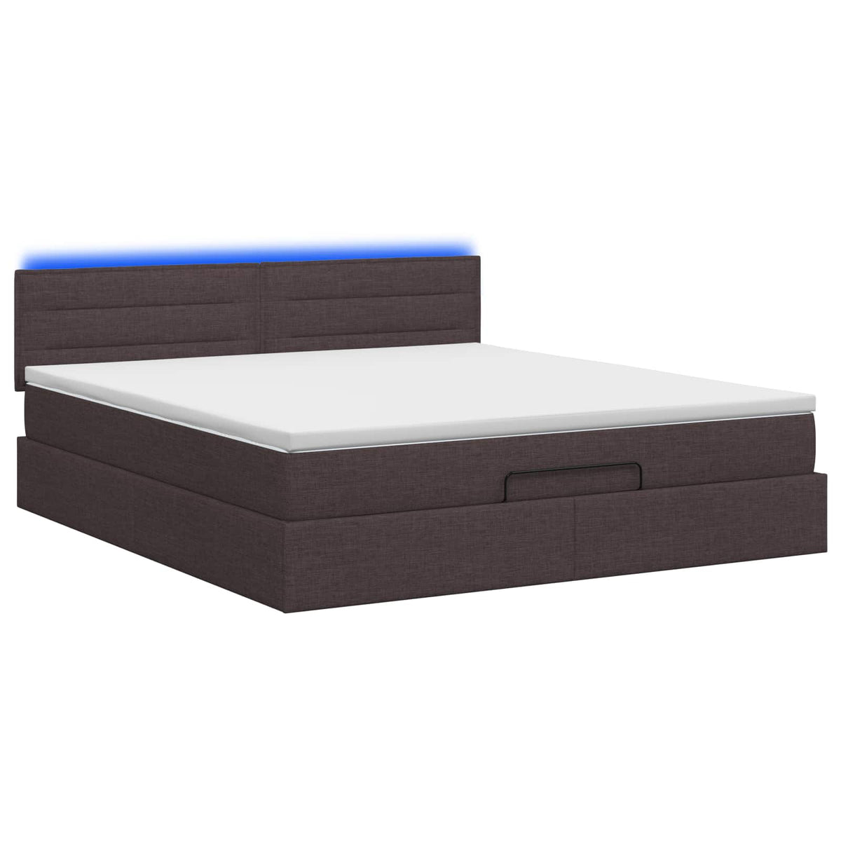 Lit coffre avec matelas et LED Marron foncé 140 x 190 cm Tissu