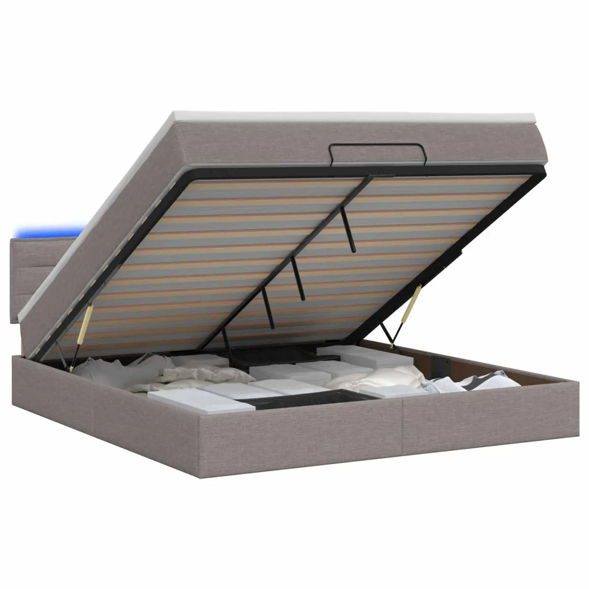 Lit coffre avec matelas et LED Taupe 140 x 190 cm Tissu - XIOS