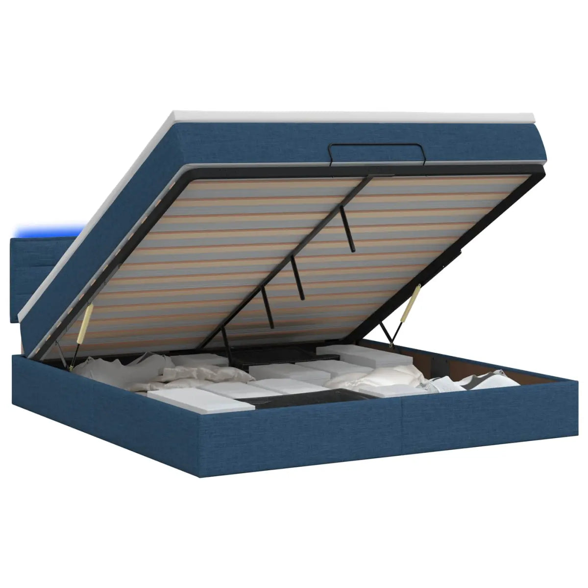 Lit coffre avec matelas et LED Bleu 140 x 190 cm Tissu - XIOS