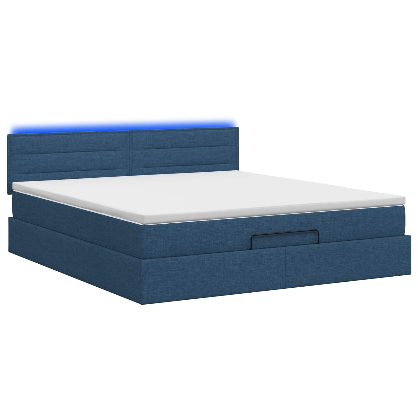 Lit coffre avec matelas et LED Bleu 140 x 190 cm Tissu