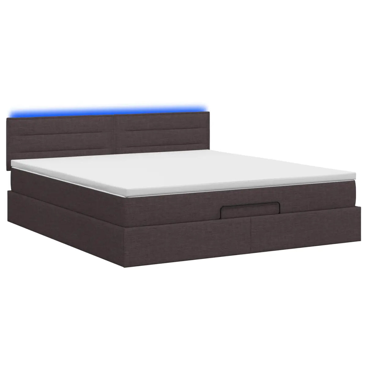 Lit coffre avec matelas et LED Marron foncé 140 x 200 cm Tissu - XIOS