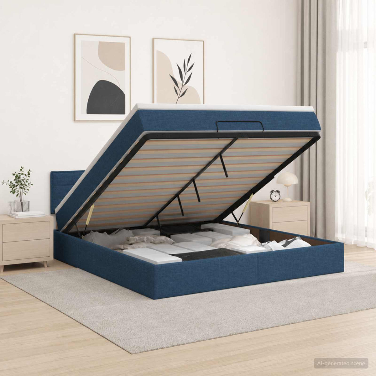 Lit ottoman avec matelas Bleu 140 x 190 cm Tissu