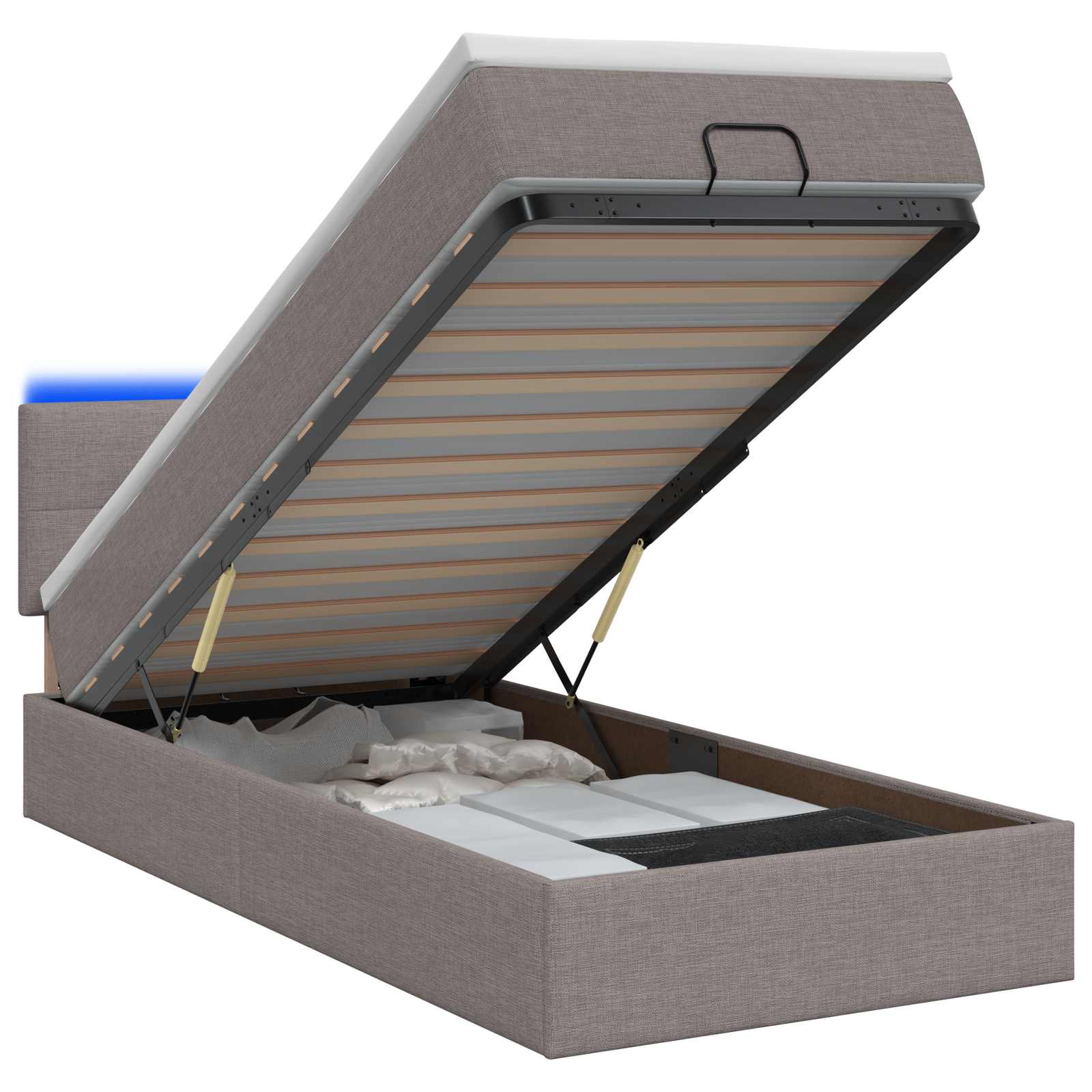 Lit coffre avec matelas et LED Taupe 80 x 200 cm Tissu