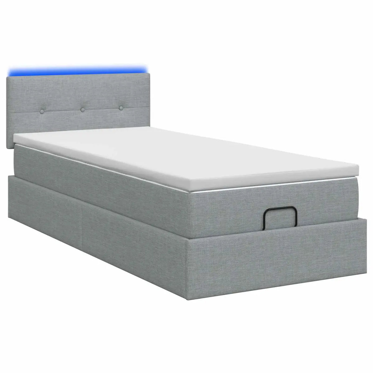 Lit coffre avec matelas et LED Gris clair 90 x 190 cm Tissu - XIOS