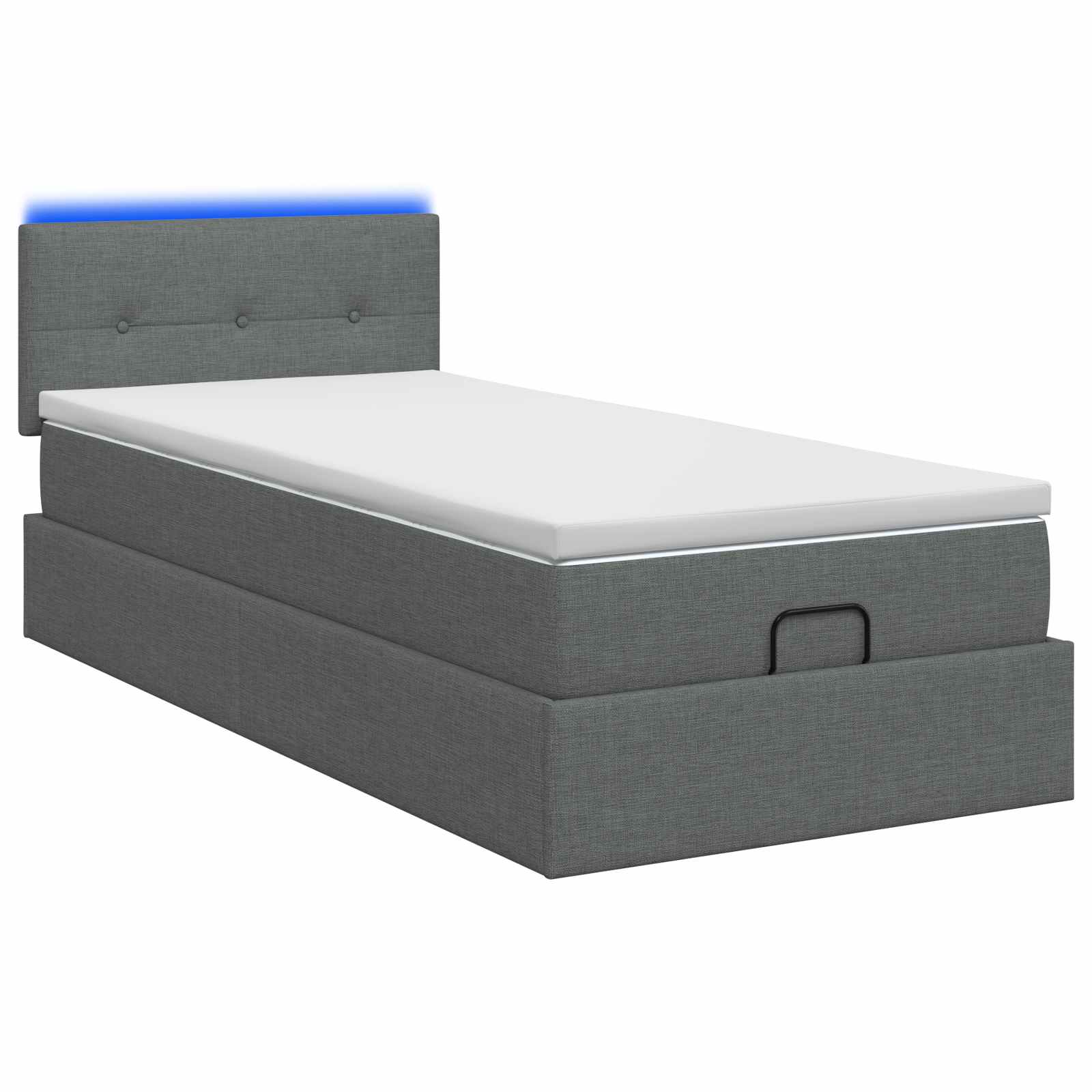 Lit coffre avec matelas et LED Gris foncé 100 x 200 cm Tissu