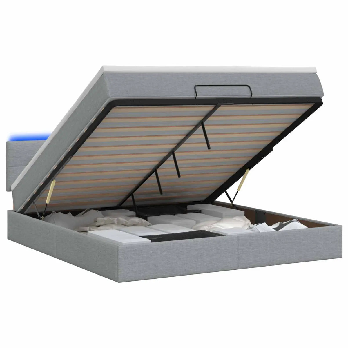 Lit coffre avec matelas et LED Gris clair 140 x 190 cm Tissu - XIOS