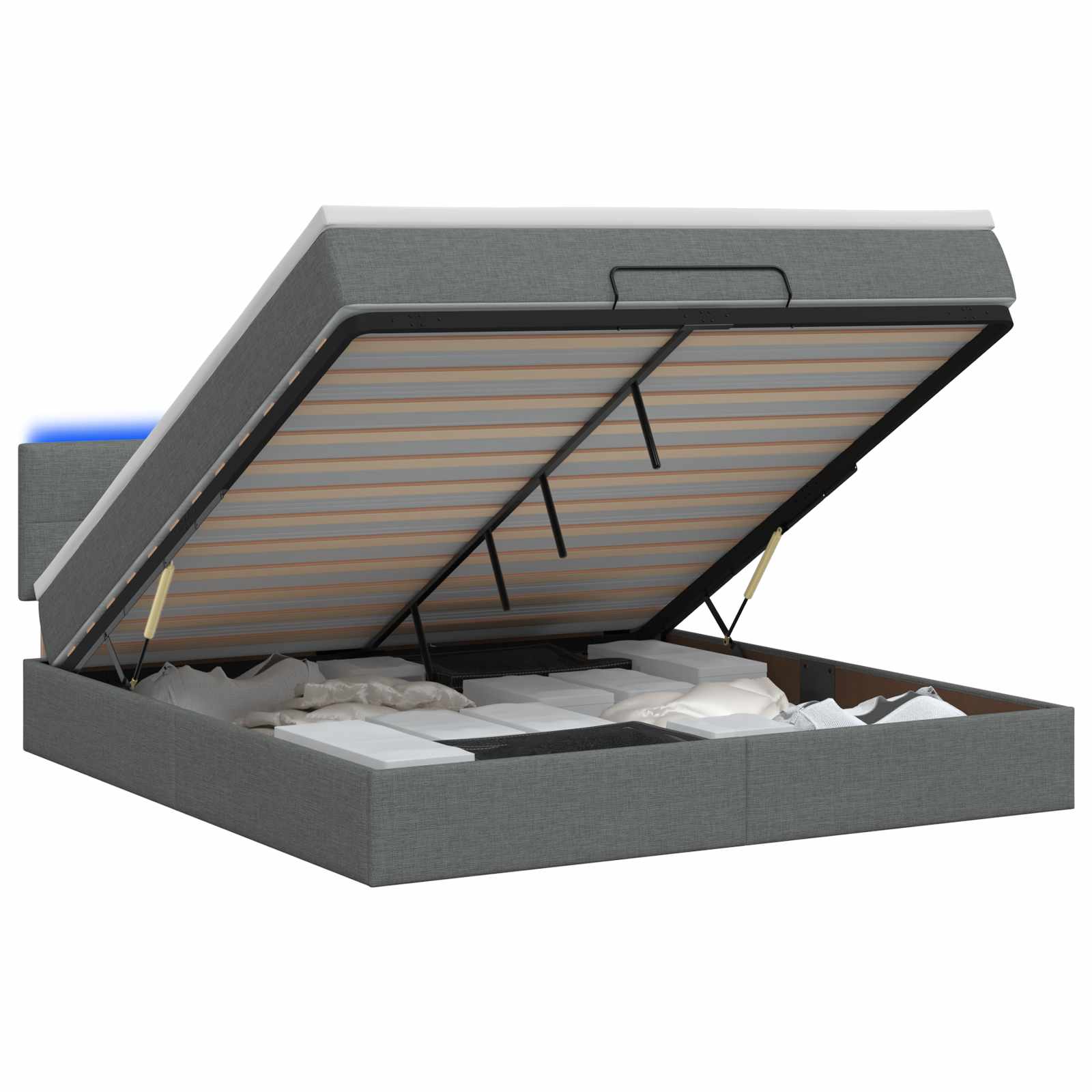 Lit coffre avec matelas et LED Gris foncé 140 x 190 cm Tissu