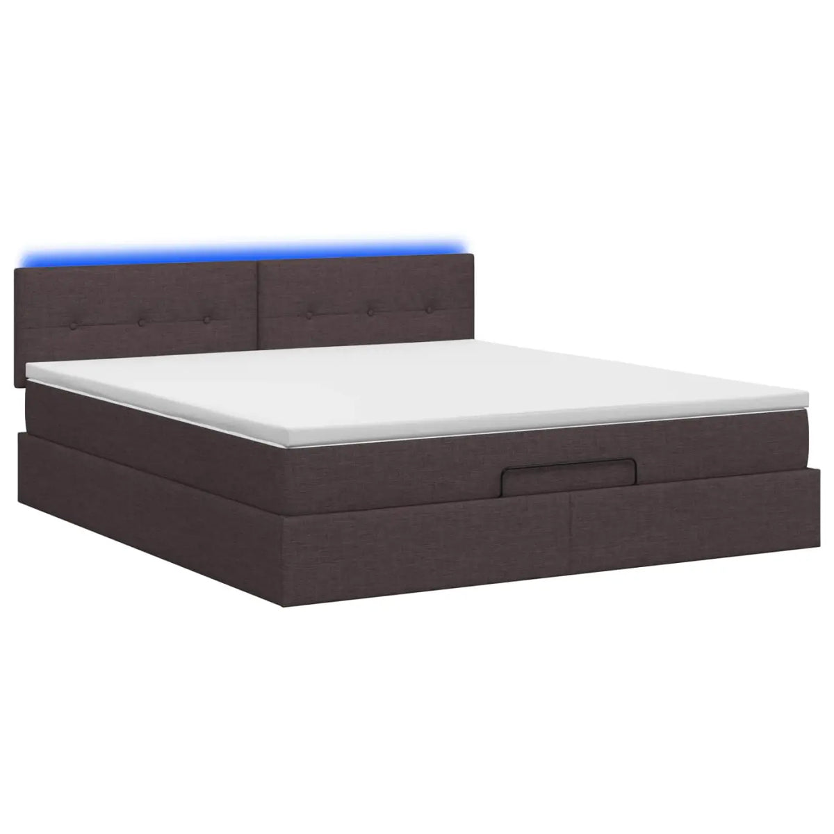 Lit coffre avec matelas et LED Marron foncé 140 x 200 cm Tissu - XIOS