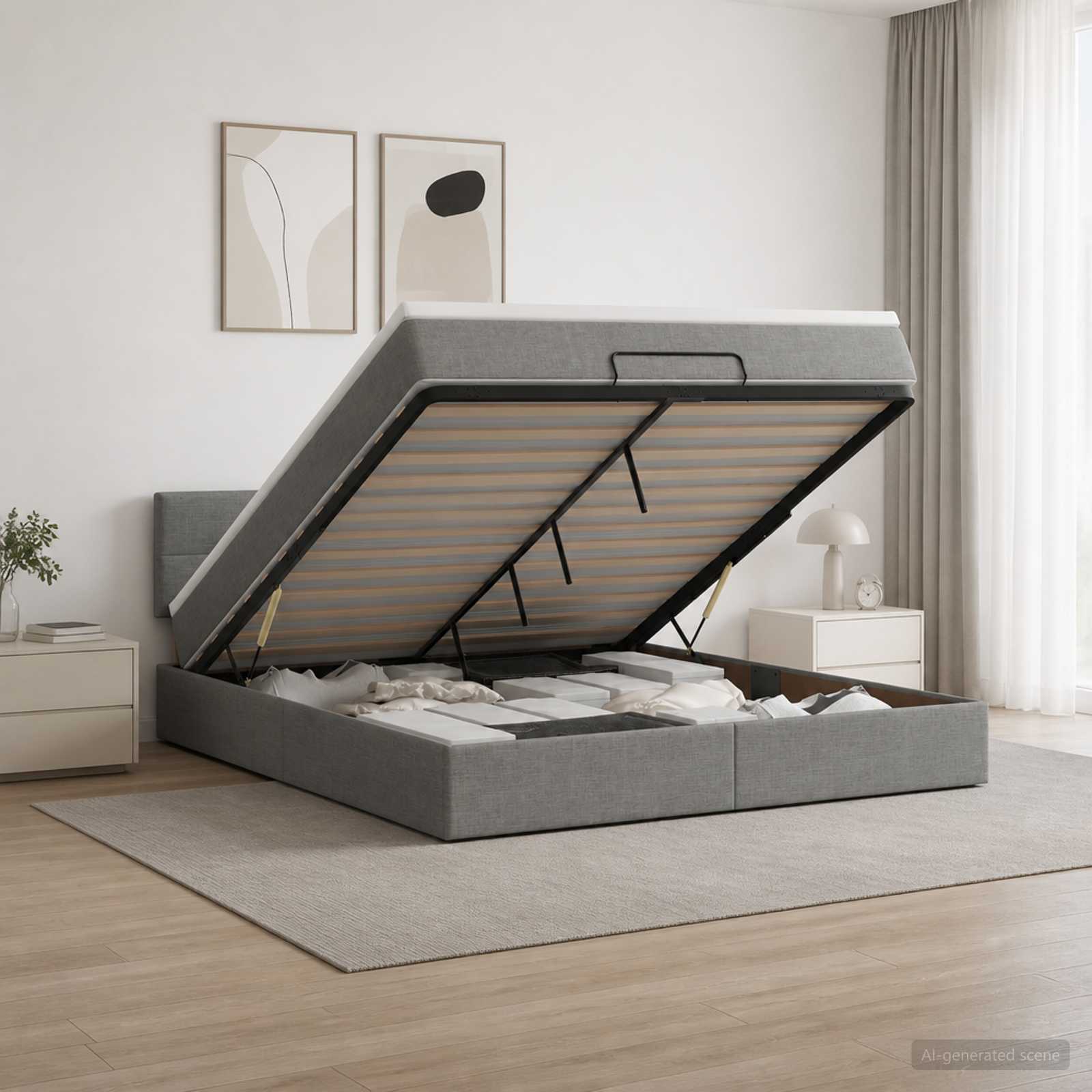 Lit ottoman avec matelas Gris foncé 140 x 190 cm Tissu - XIOS