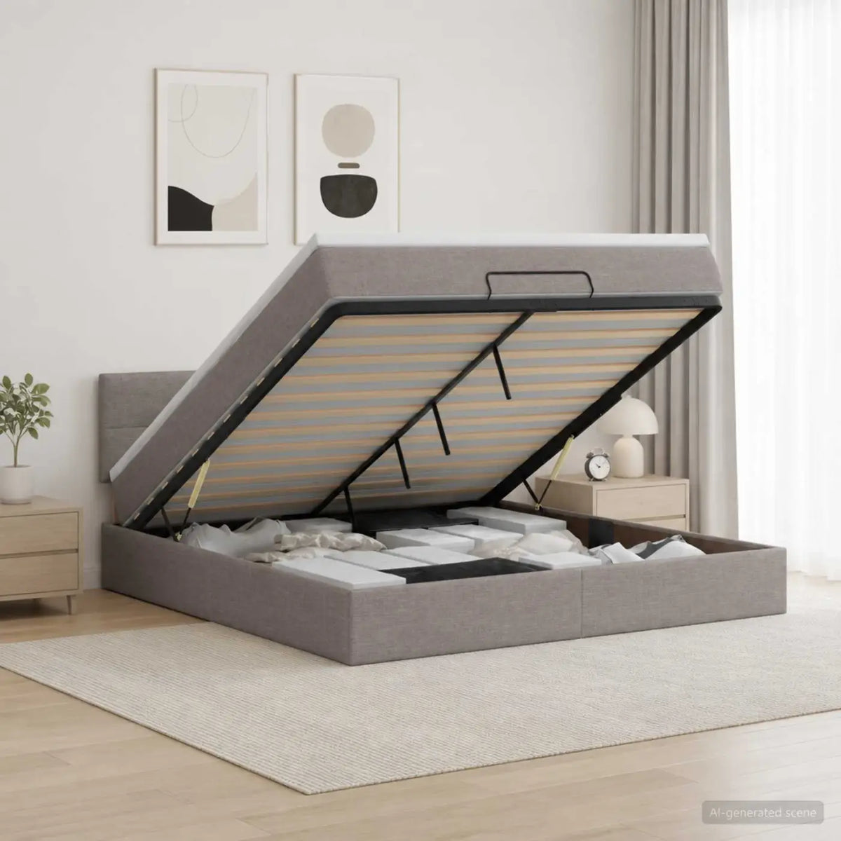 Lit ottoman avec matelas Taupe 140 x 200 cm Tissu - XIOS