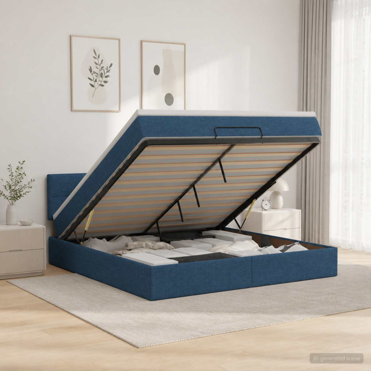 Lit ottoman avec matelas Bleu 140 x 190 cm Tissu
