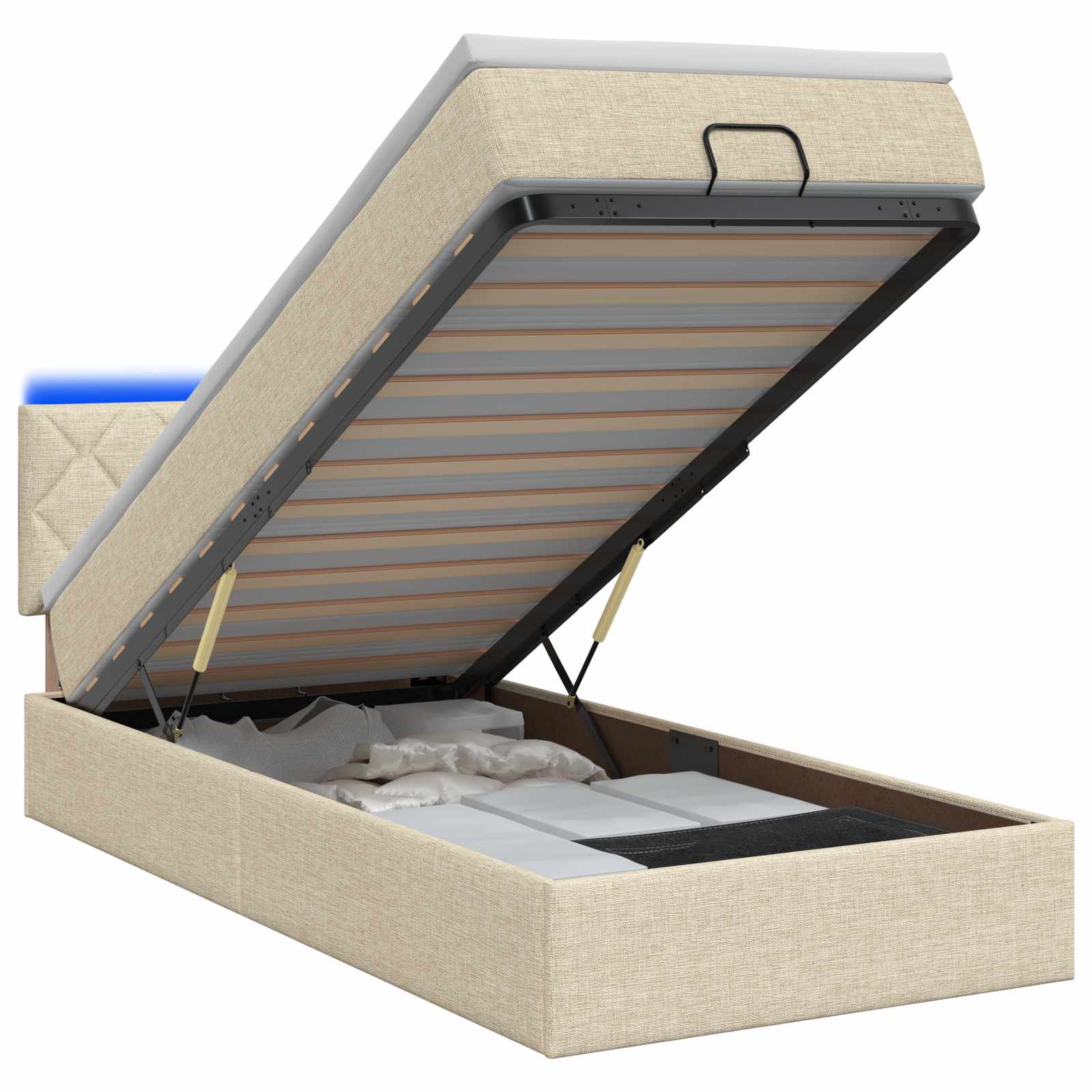 Lit coffre avec matelas et LED Crème 100 x 200 cm Tissu