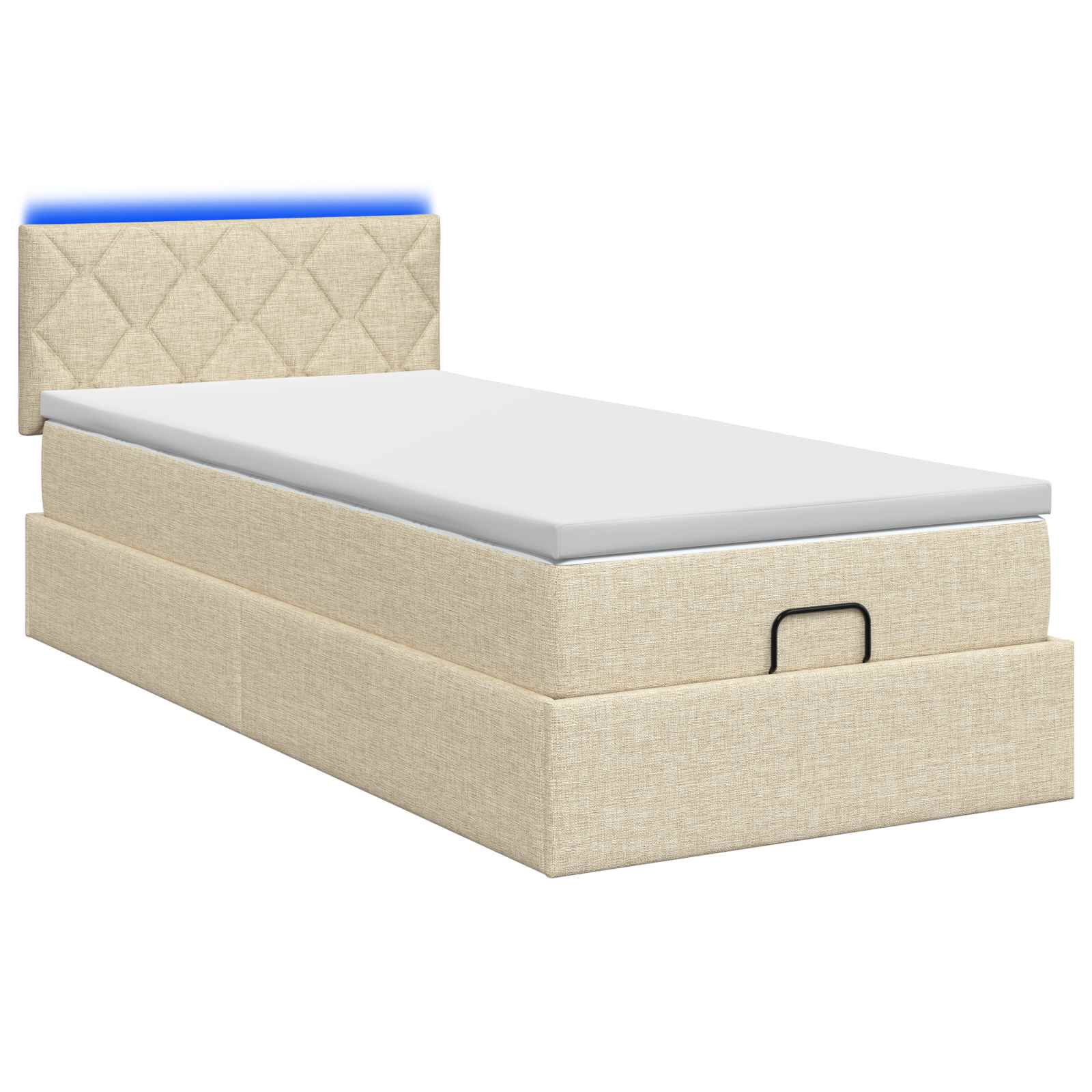 Lit coffre avec matelas et LED Crème 100 x 200 cm Tissu