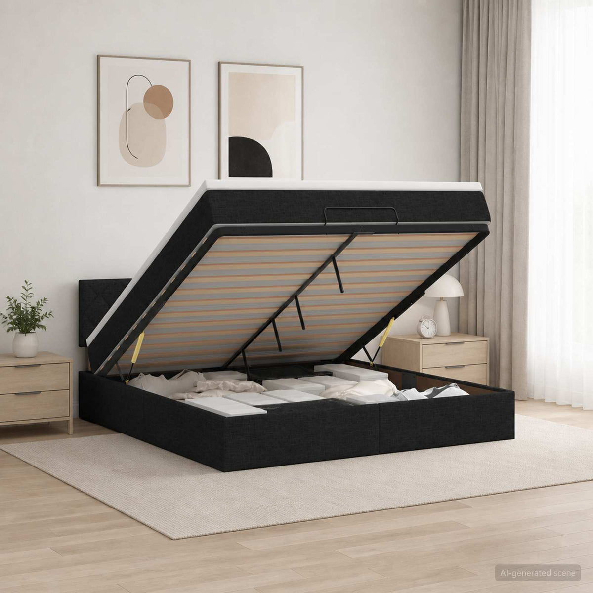 Lit ottoman avec matelas Noir 140 x 190 cm Tissu