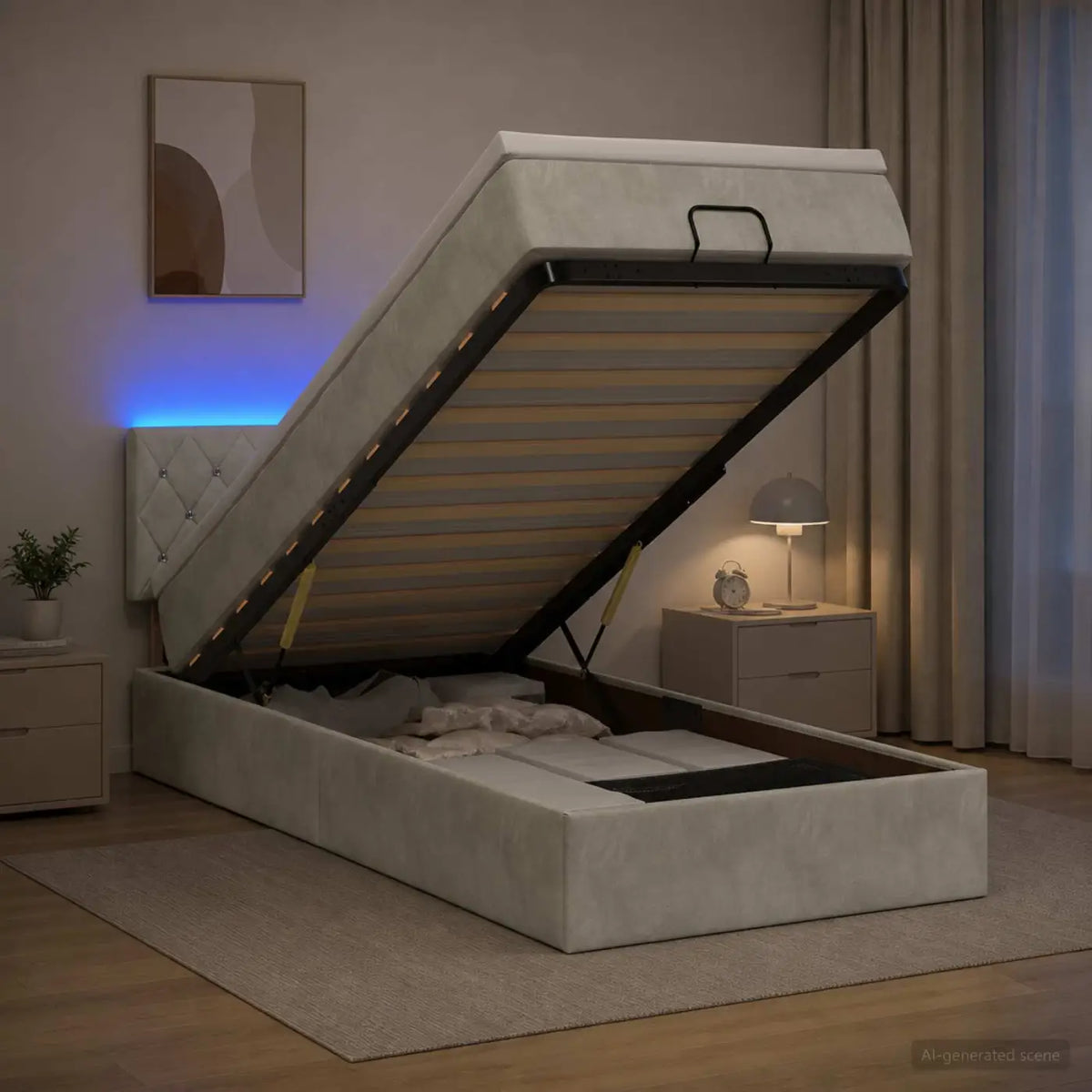 Lit coffre avec matelas et LED Gris clair 80 x 200 cm Velours - XIOS