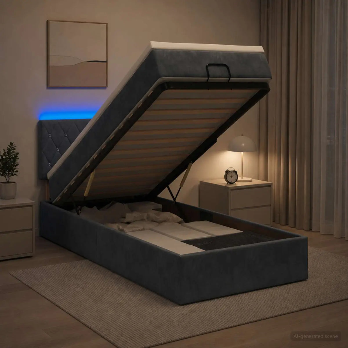 Lit coffre avec matelas et LED Gris foncé 80 x 200 cm Velours - XIOS