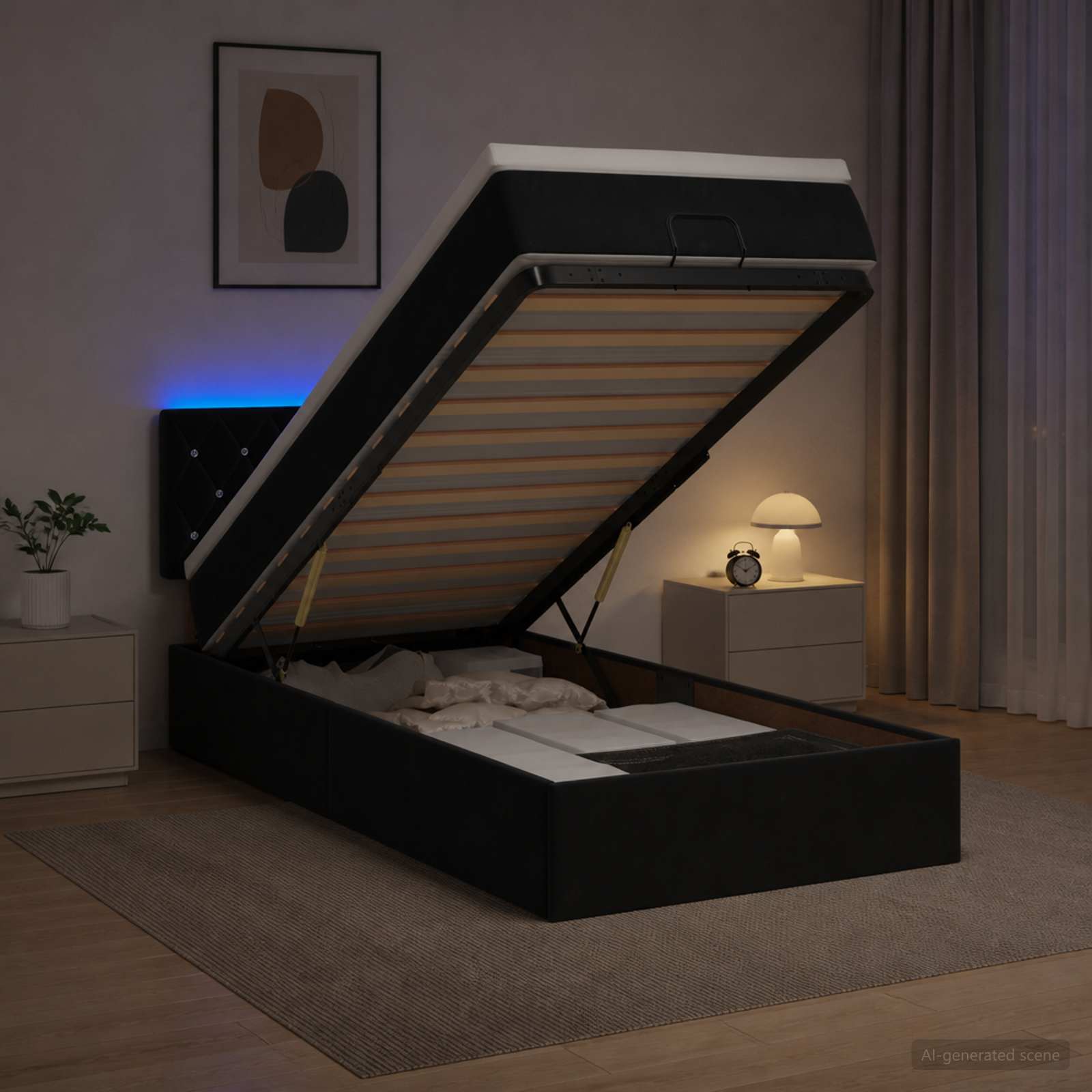 Lit coffre avec matelas et LED Noir 90 x 200 cm Velours