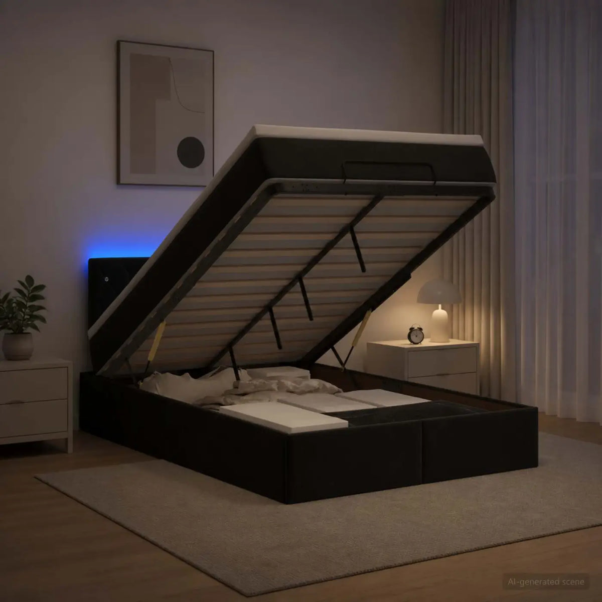 Lit coffre avec matelas et LED Noir 120 x 200 cm Velours - XIOS