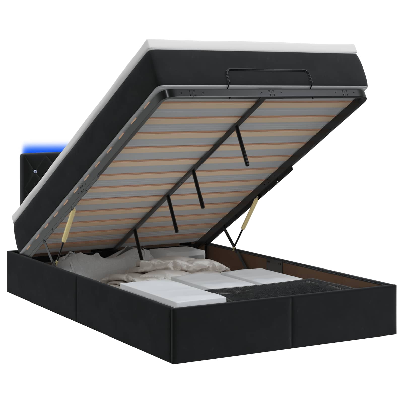 Lit coffre avec matelas et LED Noir 120 x 190 cm Velours