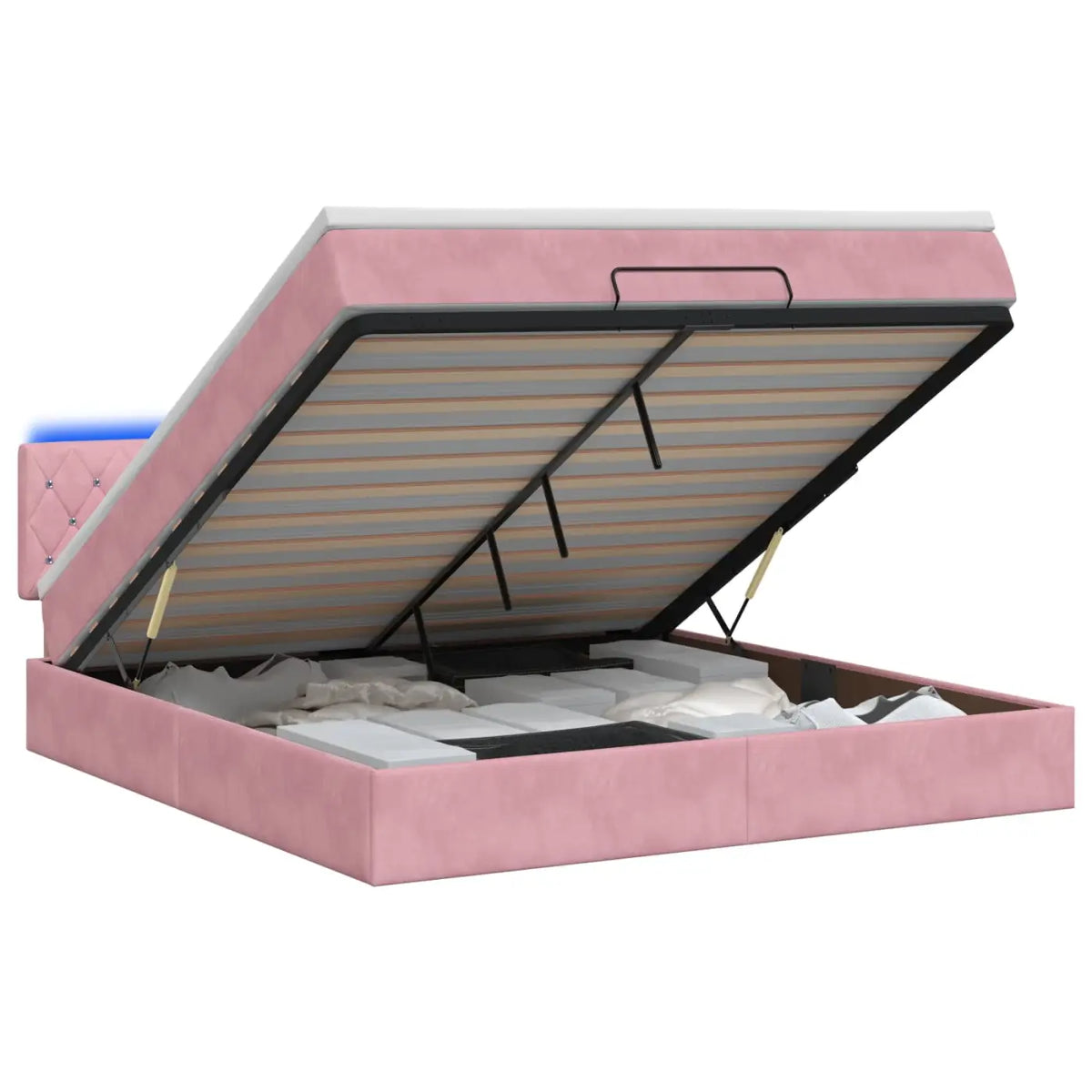 Lit coffre avec matelas et LED Rose 140 x 190 cm Velours - XIOS