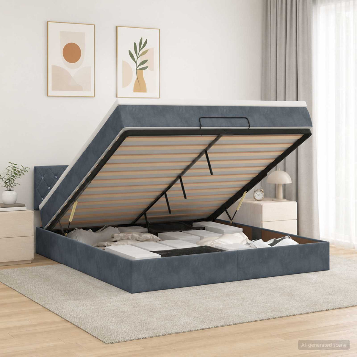 Lit ottoman avec matelas Gris foncé 160 x 200 cm Velours