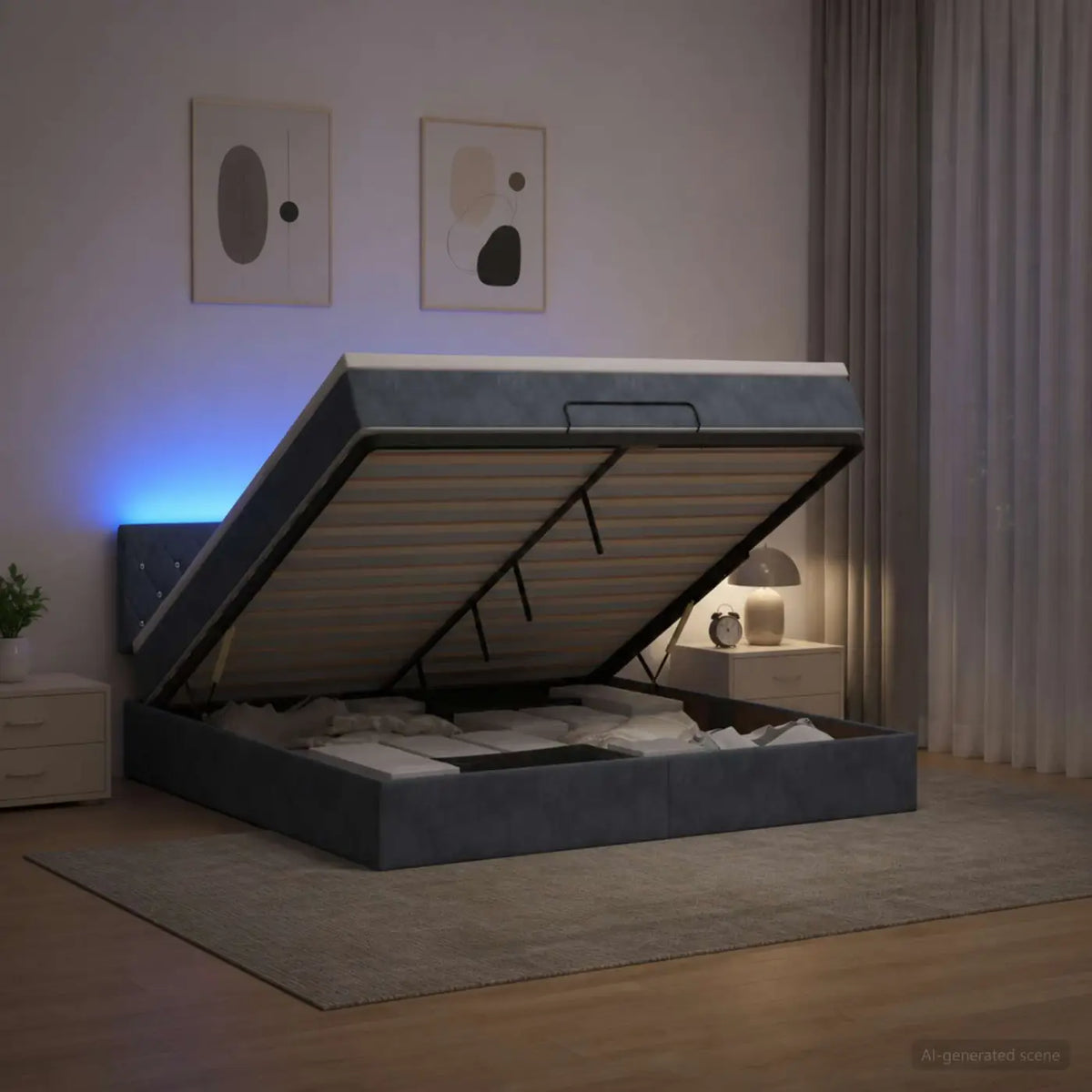 Lit coffre avec matelas et LED Gris foncé 140 x 190 cm Velours - XIOS