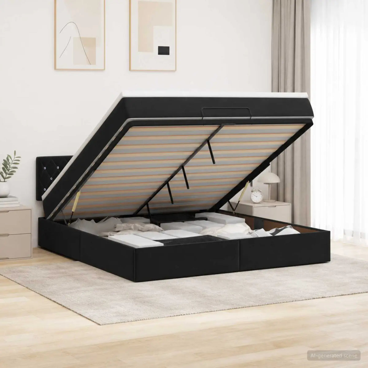 Lit coffre avec matelas et LED Noir 140 x 200 cm Velours - XIOS
