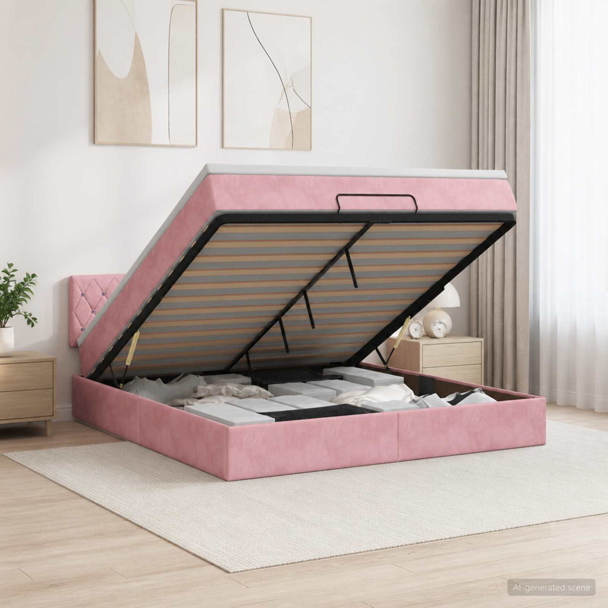 Lit coffre avec matelas et LED Rose 140 x 200 cm Velours