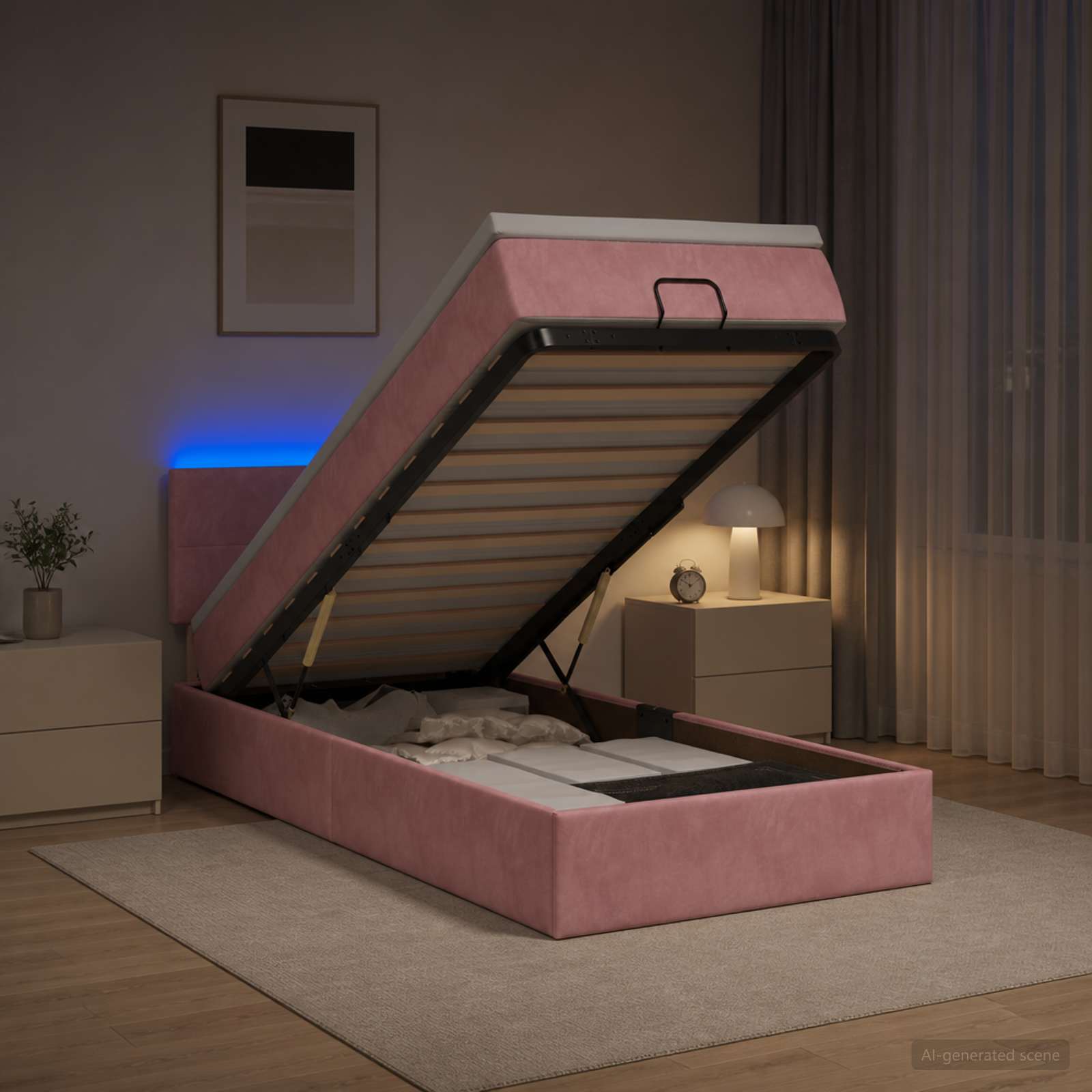 Lit coffre avec matelas et LED Rose 80 x 200 cm Velours