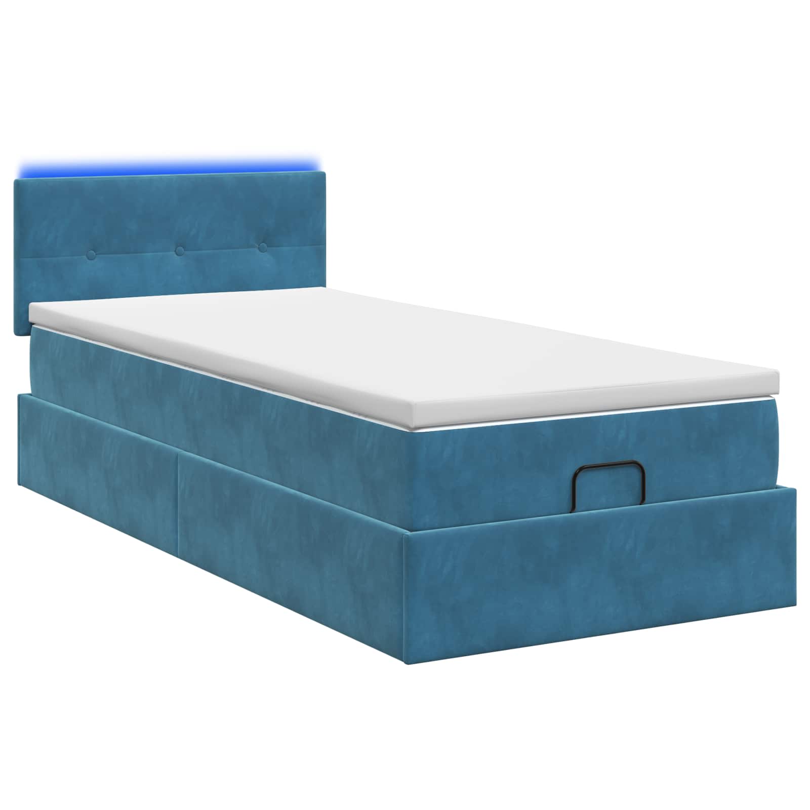 Lit coffre avec matelas et LED Bleu foncé 90 x 200 cm Velours - XIOS