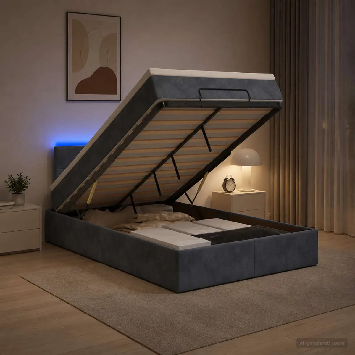 Lit coffre avec matelas et LED Gris foncé 120 x 200 cm Velours - XIOS