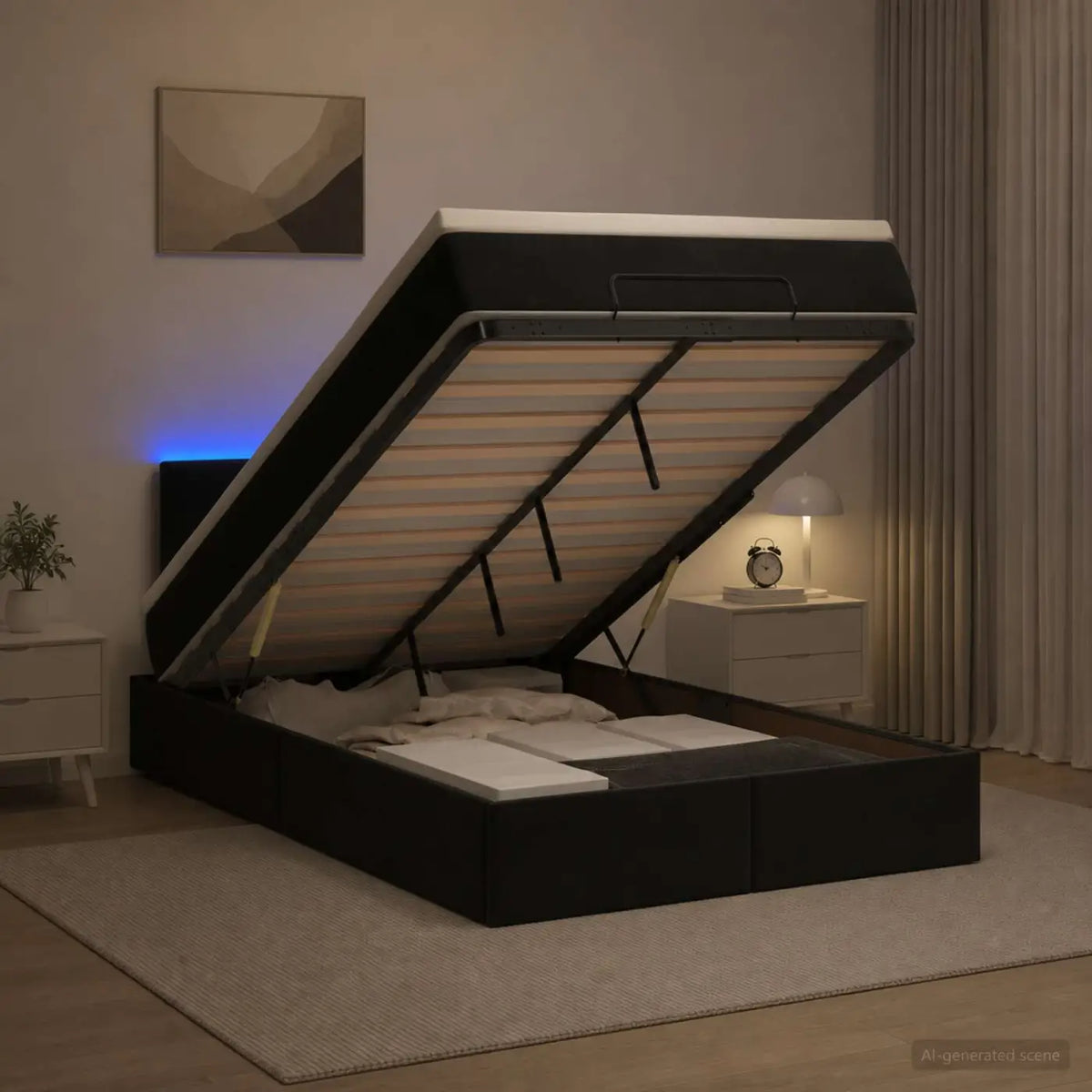 Lit coffre avec matelas et LED Noir 120 x 200 cm Velours - XIOS