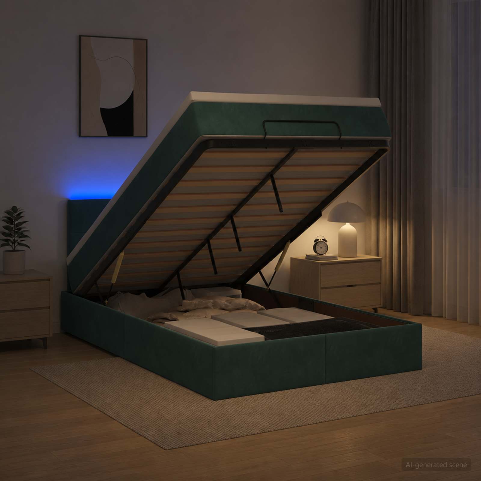 Lit coffre avec matelas et LED Vert foncé 120 x 190 cm Velours