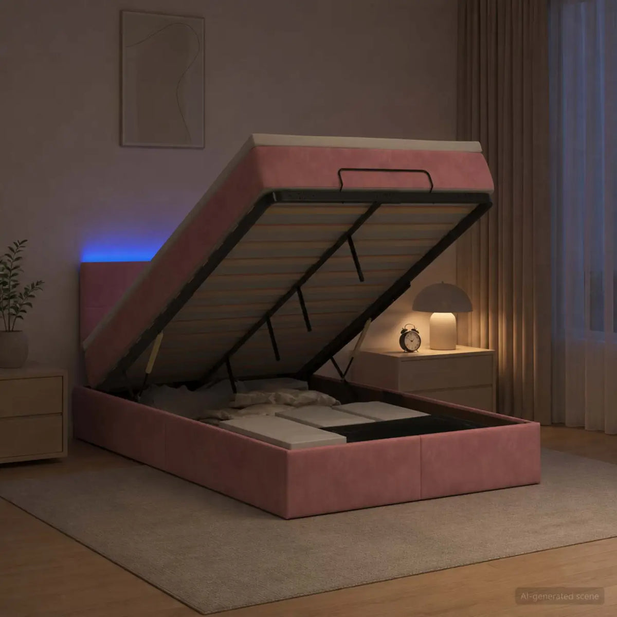 Lit coffre avec matelas et LED Rose 120 x 200 cm Velours - XIOS