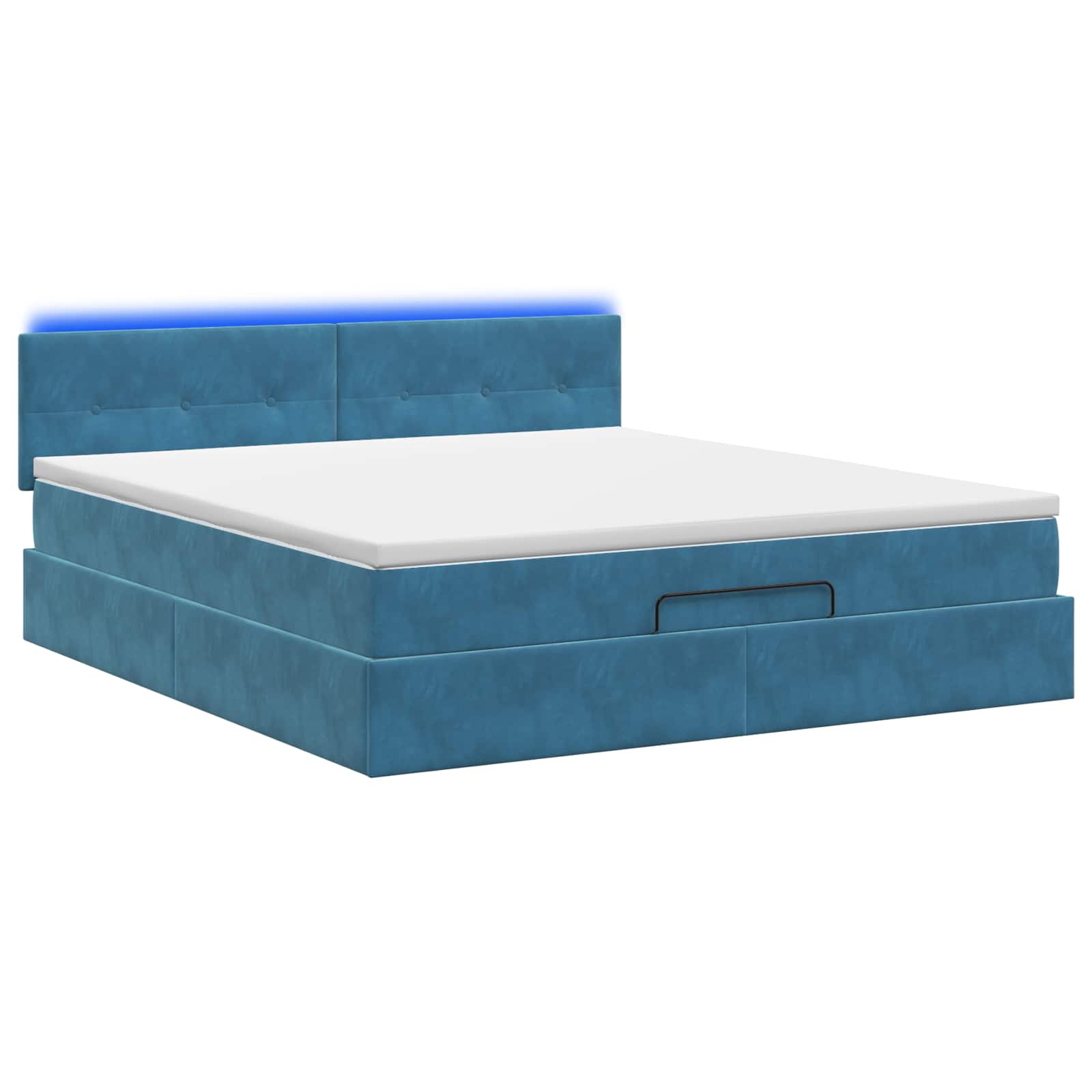 Lit coffre avec matelas et LED Bleu foncé 140 x 190 cm Velours