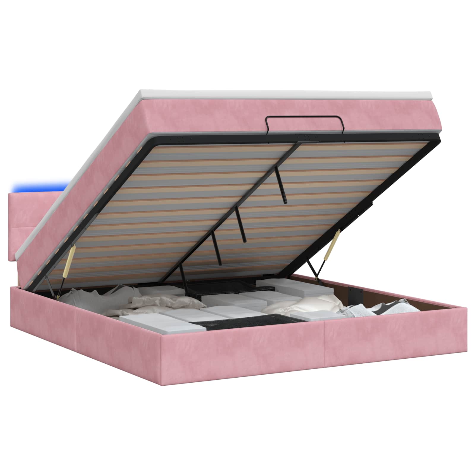 Lit coffre avec matelas et LED Rose 140 x 190 cm Velours