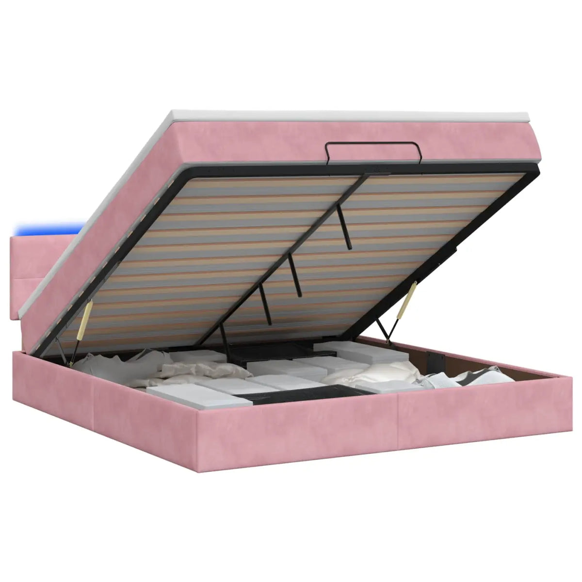 Lit coffre avec matelas et LED Rose 140 x 190 cm Velours - XIOS