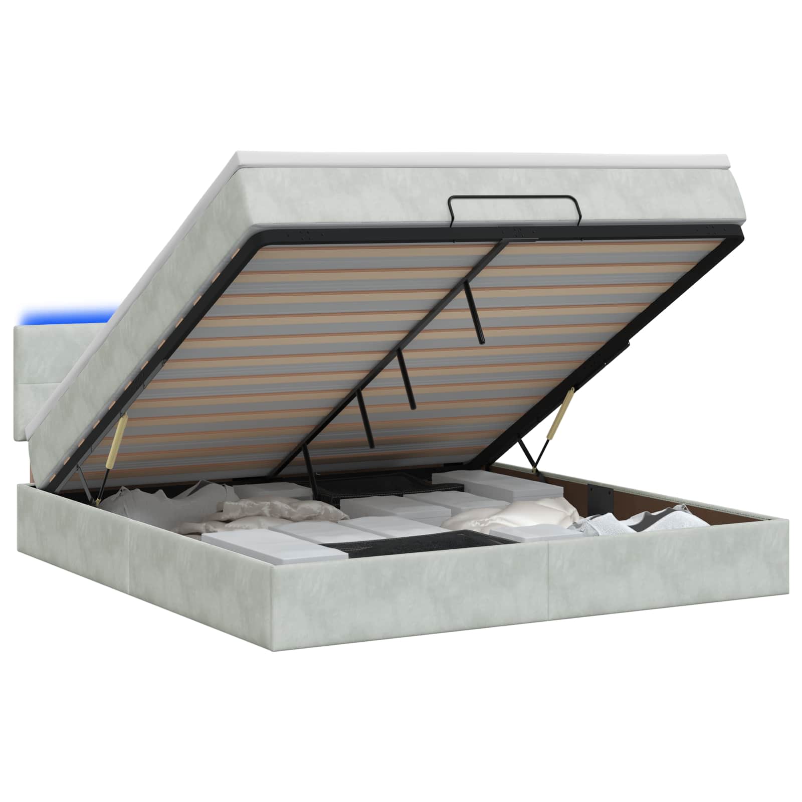 Lit coffre avec matelas et LED Gris clair 140 x 200 cm Velours