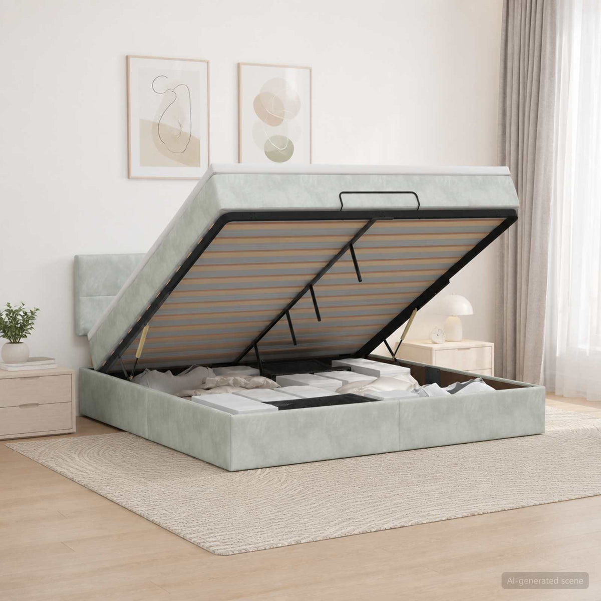 Lit coffre avec matelas et LED Gris clair 140 x 200 cm Velours