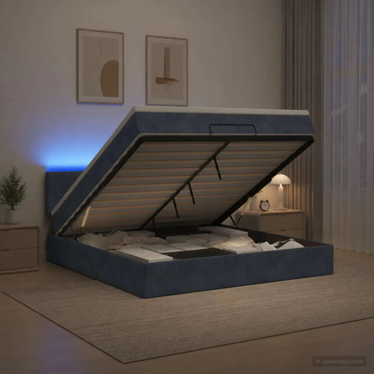 Lit coffre avec matelas et LED Gris foncé 140 x 190 cm Velours - XIOS