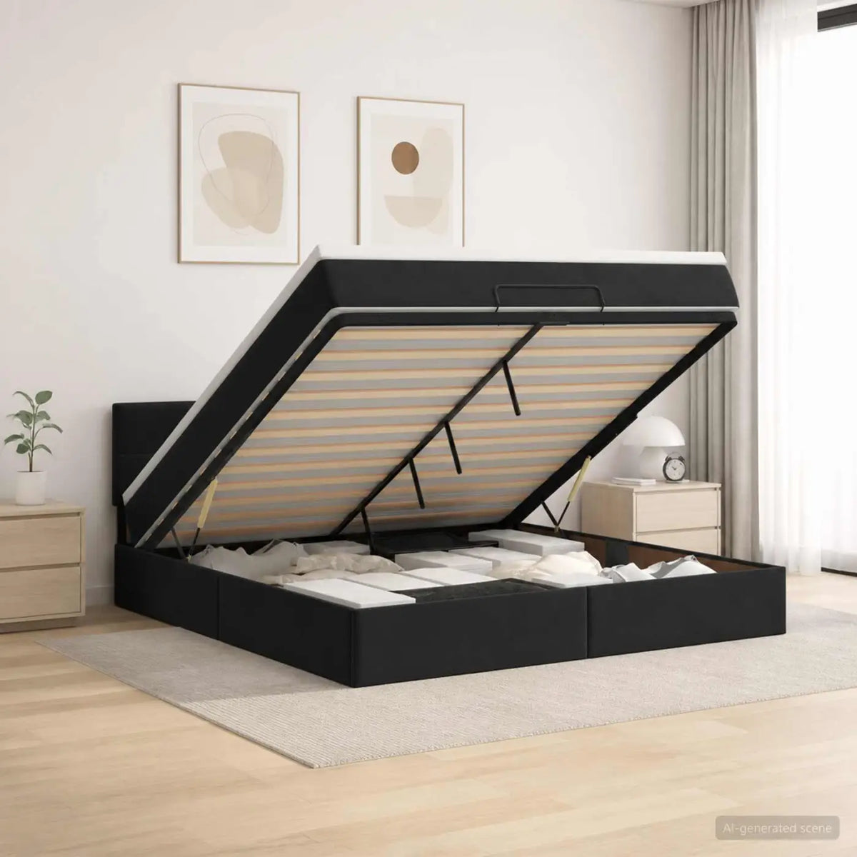Lit coffre avec matelas et LED Noir 140 x 190 cm Velours - XIOS