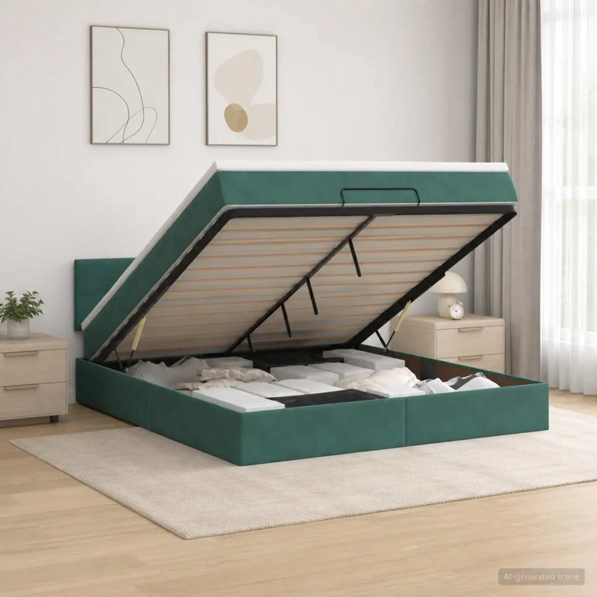 Lit coffre avec matelas et LED Vert foncé 140 x 190 cm Velours - XIOS