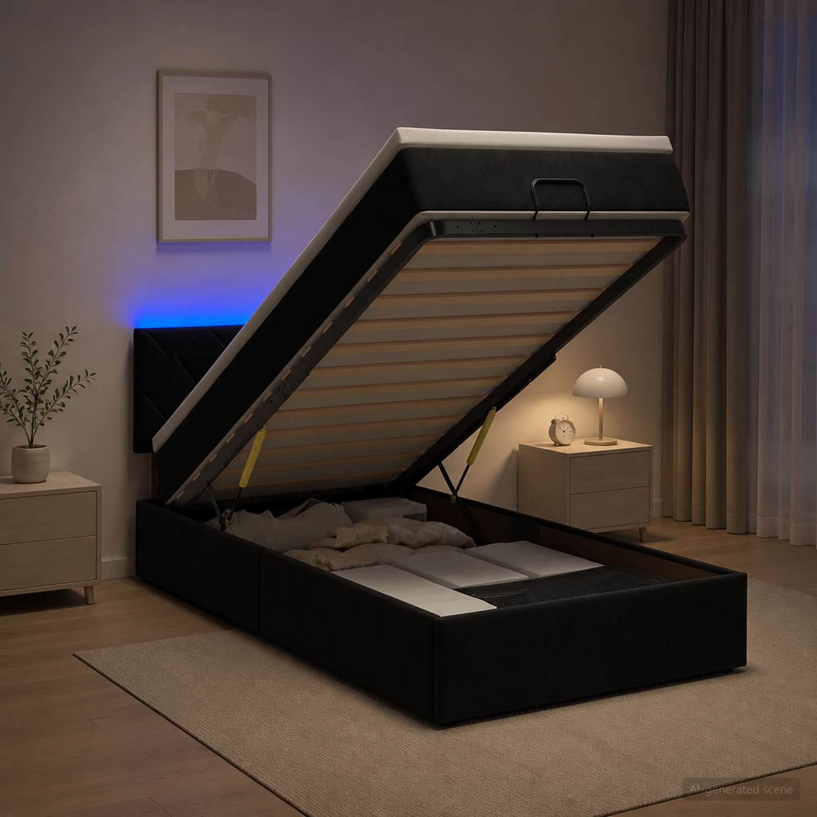 Lit coffre avec matelas et LED Noir 90 x 200 cm Velours