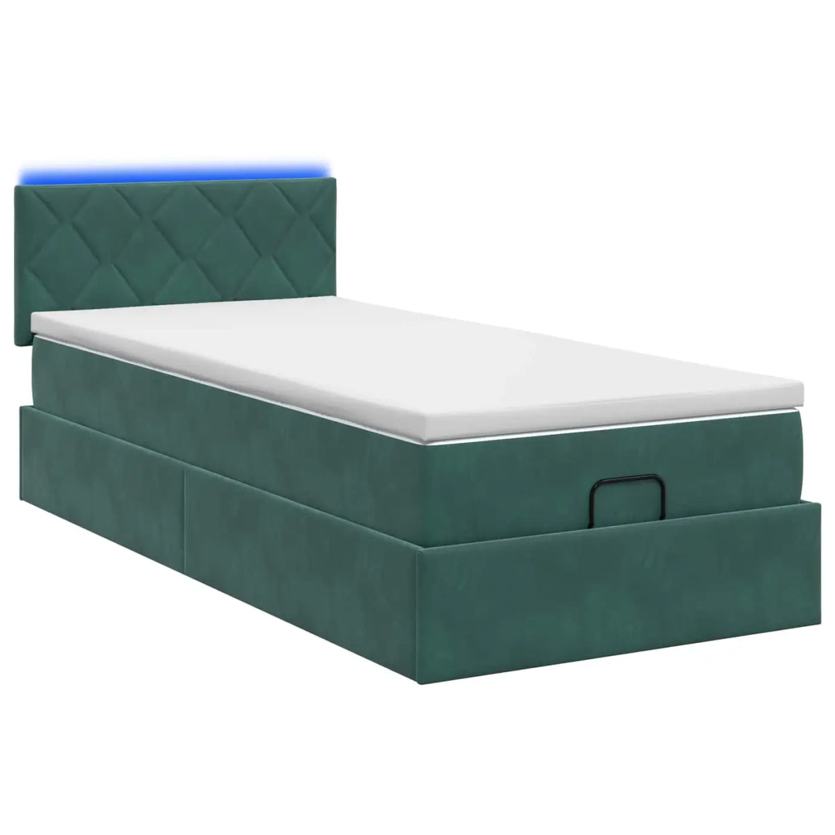 Lit coffre avec matelas et LED Vert foncé 100 x 200 cm Velours - XIOS