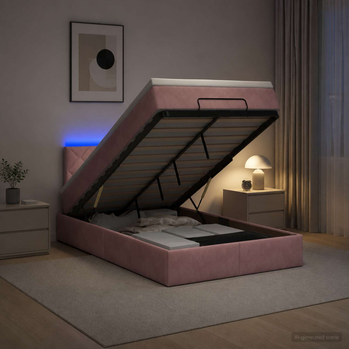Lit coffre avec matelas et LED Rose 120 x 190 cm Velours
