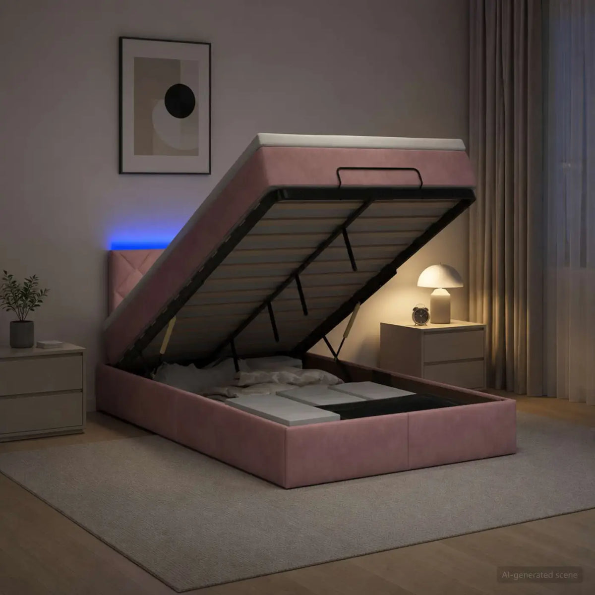 Lit coffre avec matelas et LED Rose 120 x 200 cm Velours - XIOS